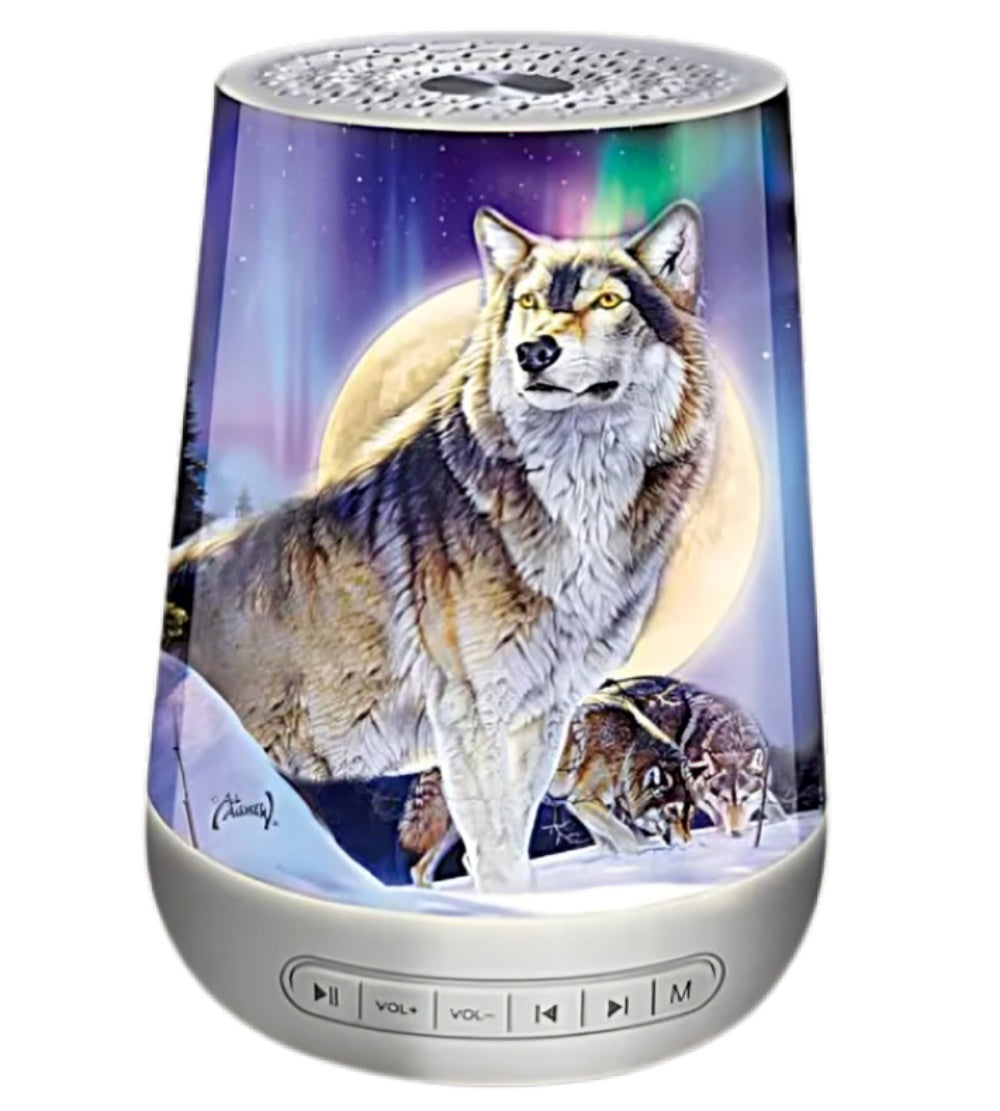 The Bradford Exchange Wolf Sleep Sound Machine Peaceful Moonlight Sound with Al Agnew Wolf Art - Nightlight and Sound Therapy with 24 Soothing Sounds 6-inches