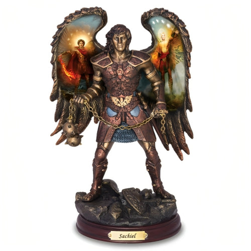 The Bradford Exchange SACHIEL: COVERING OF GOD Archangels of Light Bronze Religious Sculpture Collection Issue #27 by Howard David Johnson 10-inches - RCE Global Solutions