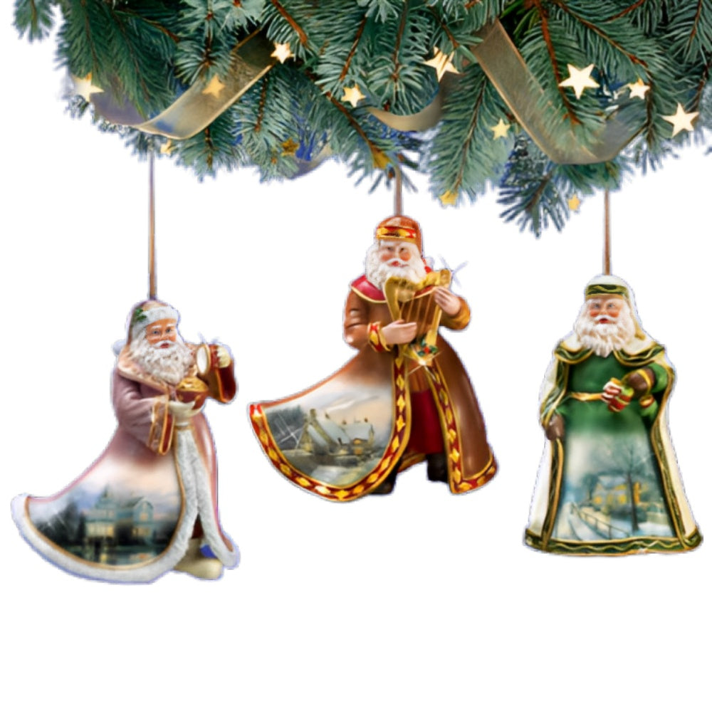 The Ashton-Drake Galleries Victorian Winter Scenes Santas Ornament Collection Issue #28 Painter of Light Artistry Three Dimensional Elegance with Elaborate Detailing Christmas Decoration Set of 3 by Thomas Kinkade 12-inches - RCE Global Solutions