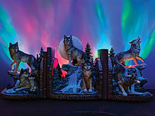 Load image into Gallery viewer, The Bradford Exchange Eternal Watch from Aurora Borealis Bookend Collection Issue #2 Hand-painted Illuminated Wolves Sculpture 6.5-inches - RCE Global Solutions
