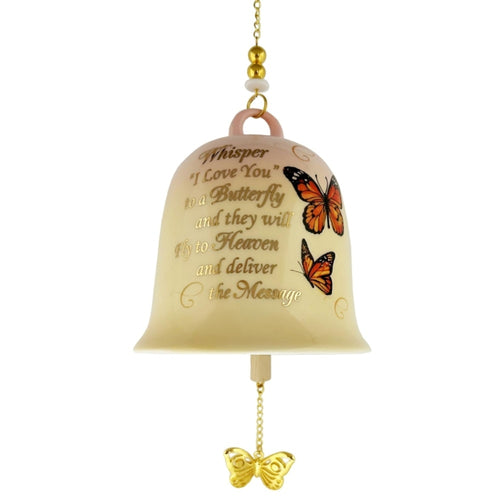 The Bradford Exchange Butterflies Bereavement Bell Wind Chime Issue #2 Hand-crafted Heirloom Porcelain Hand-Glazed in Ivory with 22k Gold Accent with Heart-Shaped Metal Charms with Wooden Clangers 4