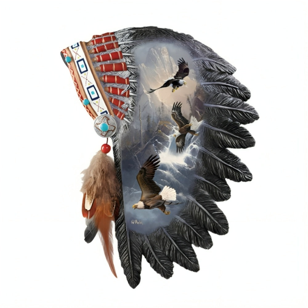 The Bradford Exchange Sacred Tribal Eagle Spirit Wall Decor Collection Issue #4: Native Visions Handcrafted Native American-Inspired Art with Real Feathers and Beadwork Features Eagle Paintings by Ted Blaylock 9.25-inches - RCE Global Solutions