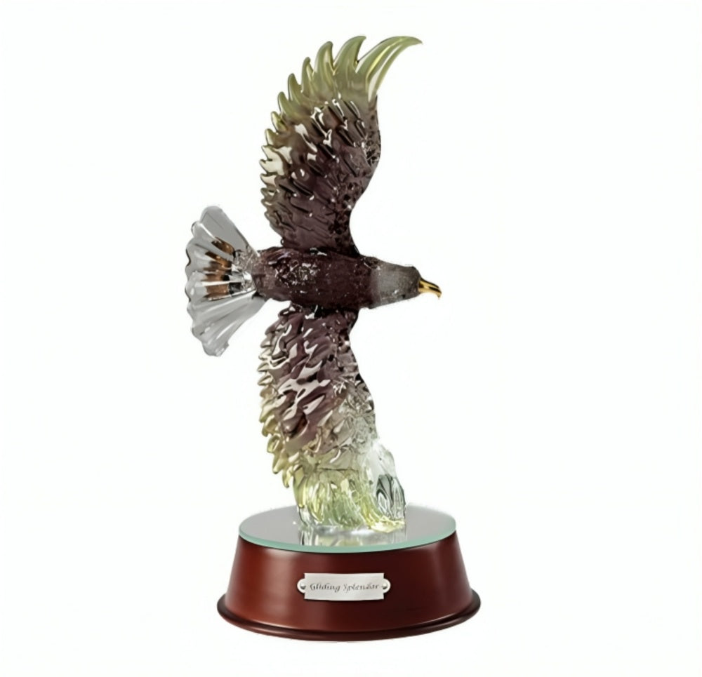 The Bradford Exchange Majestic Reflections Art Glass Eagle Sculpture Issue #3: 'Gliding Splendor' Handcrafted Illuminated Masterpiece with Golden Accents & Mirror BaseLimited Edition 9-inches