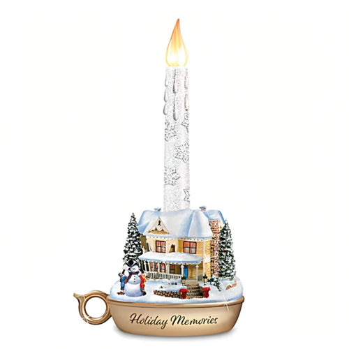 The Bradford Exchange Lights of the Season Candle Collection Issue #2 Holiday Memories Holiday Flameless Candles with Heartwarming Sculptures Hand-painted Christmas Decor by Thomas Kinkade 9-inches