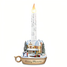 Load image into Gallery viewer, The Bradford Exchange Lights of the Season Candle Collection Issue #2 Holiday Memories Holiday Flameless Candles with Heartwarming Sculptures Hand-painted Christmas Decor by Thomas Kinkade 9-inches
