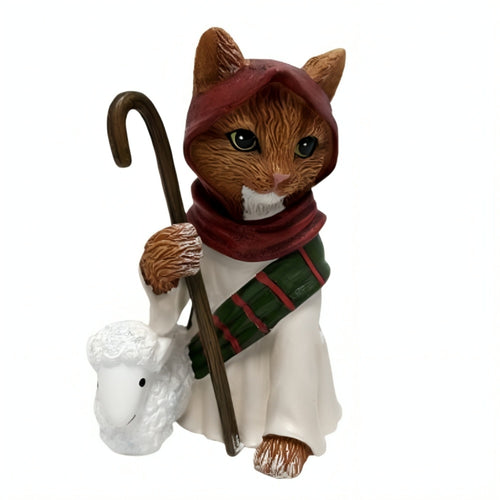 The Bradford Exchange Purr-Fect Shepherd Issue #8 from The PURR-fect Christmas Pageant Nativity Cat Figurine Collection Handcrafted & Hand-painted Christmas Decorations 4.5-inches - RCE Global Solutions