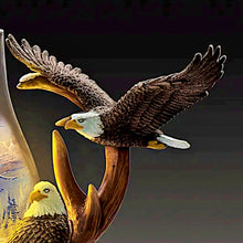 Load image into Gallery viewer, The Bradford Exchange Nature&#39;s Wonder Lamp Illuminated Eagle Sculpture Handcrafted Wildlife Artwork Featuring Majestic Eagles on a Rustic Mahogany Base with Energy-Efficient Lantern by Ted Blaylock 9.5&quot; W x 13&quot; H
