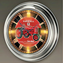 Load image into Gallery viewer, The Bradford Exchange Farmall Atomic Wall Clock with Model H Tractor Art Illuminated Indoor/Outdoor Clock with Weather-Resistant Brushed Chrome Housing and Self-Setting Time 14-inches
