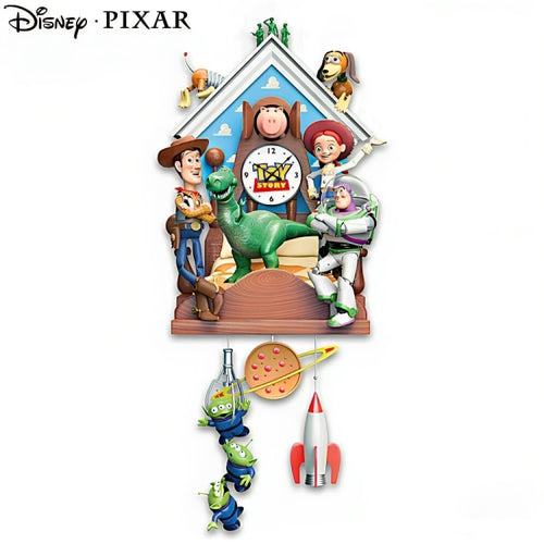 The Bradford Exchange Disney Pixar Toy Story Musical Wall Sculptural Cuckoo Clock With Handmade Painted Woody Buzz Jessie Rex Slinky Dog Hamm Figurines Plays Music On The Hour 19"-Inches