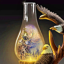 Load image into Gallery viewer, The Bradford Exchange Nature&#39;s Wonder Lamp Illuminated Eagle Sculpture Handcrafted Wildlife Artwork Featuring Majestic Eagles on a Rustic Mahogany Base with Energy-Efficient Lantern by Ted Blaylock 9.5&quot; W x 13&quot; H
