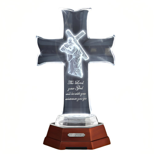 The Bradford Exchange "Lord of Lords" Issue #6 Heavenly Grace Illuminated Glass Cross Religious Sculpture Collection 11-inches