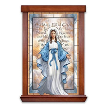 Load image into Gallery viewer, The Bradford Exchange Mary&#39;s Grace Wall Decor Self-Illuminated Stained Glass Featuring The Image Of The Blessed Mother &quot;Hail Mary&quot; with A Cherry-Finish Wooden Frame 18-Inches - RCE Global Solutions
