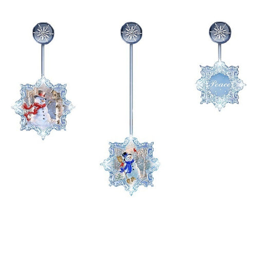 The Bradford Exchange Radiant Joys of the Season Ornament Collection Issue #1 Holiday Delights Set of 3 Handcrafted Illuminated Christmas Window Ornaments with Snowman Portraits & Winter Wildlife by Dona Gelsinger 15.5-Inches - RCE Global Solutions