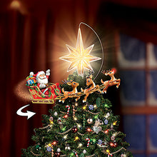 Load image into Gallery viewer, The Bradford Exchange Rudolph the Rednose Reindeer Christmas Tree Topper Rotates and Lights Up Santa and Sleigh Led by Rudolph and His Illuminated Nose with Glowing Star Holiday Decor 8.5&quot;-inches - RCE Global Solutions
