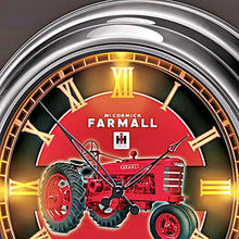 Load image into Gallery viewer, The Bradford Exchange Farmall Atomic Wall Clock with Model H Tractor Art Illuminated Indoor/Outdoor Clock with Weather-Resistant Brushed Chrome Housing and Self-Setting Time 14-inches
