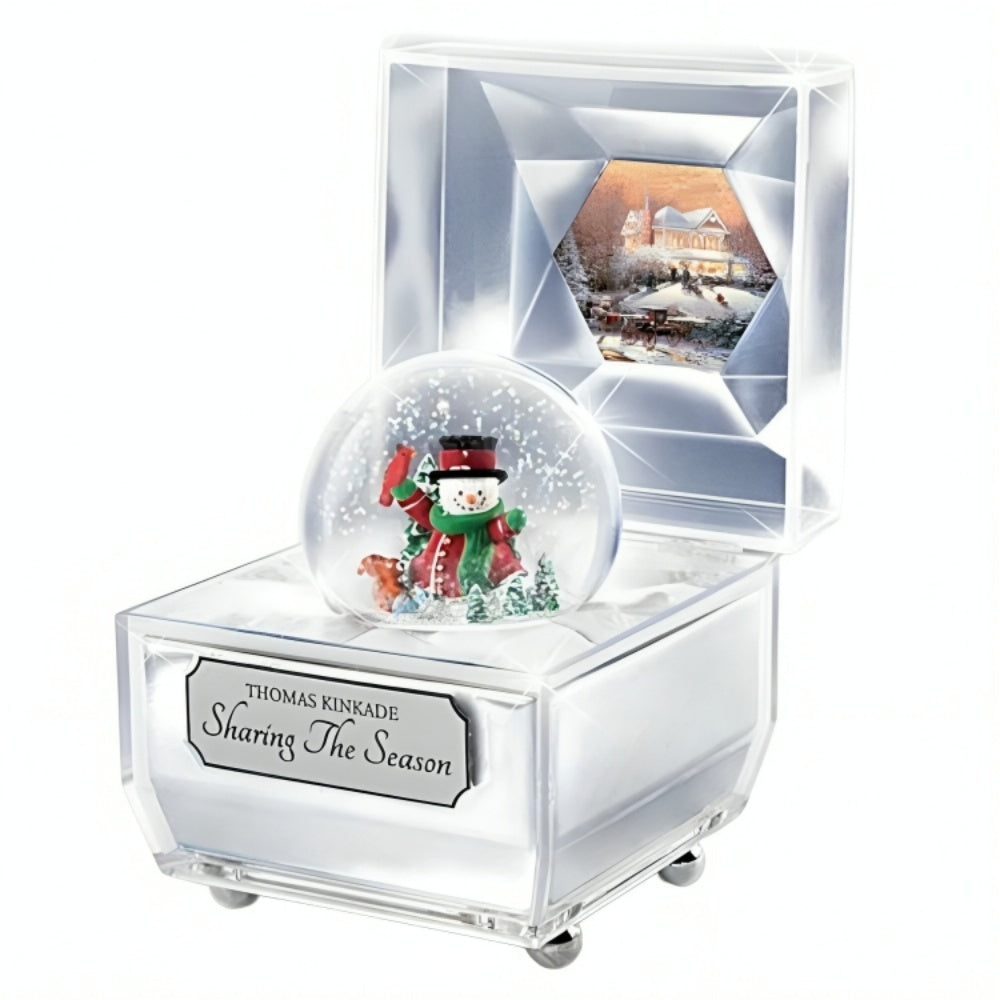 The Bradford Exchange Frosty Facets Music Box Collection Issue #2: Sharing the Season Illuminated Water Globes Holiday Art Inside Crystalline Snowman Boxes Play Music with Timer by Thomas Kinkade 4.5-inches