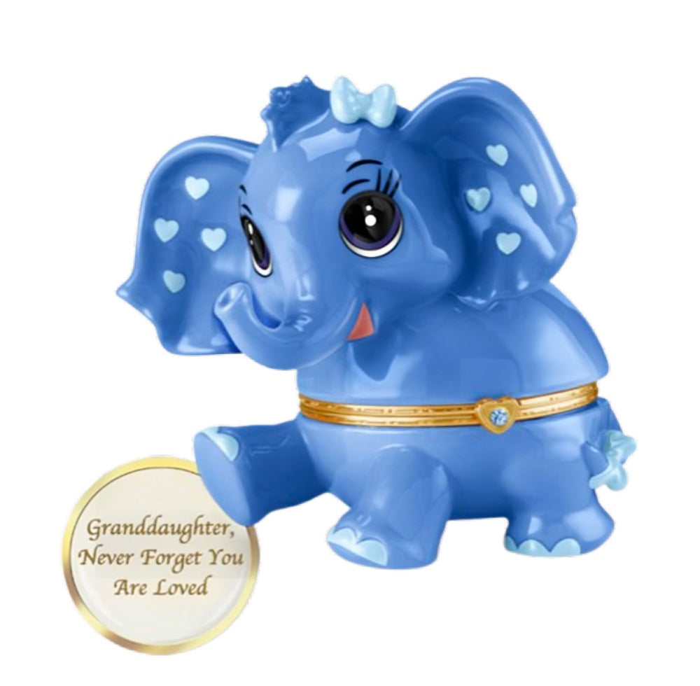 The Bradford Exchange Granddaughter, Never Forget You Are Loved Collection Issue #3: March Elephant Heirloom Porcelain® Music Box with Swarovski Crystal Plays 