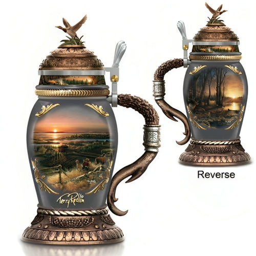 The Bradford Exchange Terry Redlin Simple Pleasures Stein Handcrafted Heirloom Porcelain Collectible Celebrating Terry Redlin's Beloved Images Vivid Color and Detail Bronzed Mallard Sculpture Bas-Relief Copper Gold and Bronze Metallic Accents 11.5-inches - RCE Global Solutions