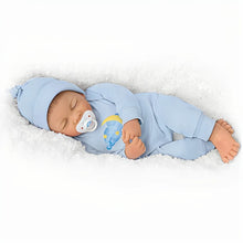 Load image into Gallery viewer, The Ashton-Drake Galleries Boy Baby Doll &quot;Ethan&quot; With Swaddle &amp; Hat So Truly Real® Hand-painted, Weighted Body and Hand-rooted Hair, Poseable Vinyl Limbs by Waltraud Hanl 19-inches - RCE Global Solutions
