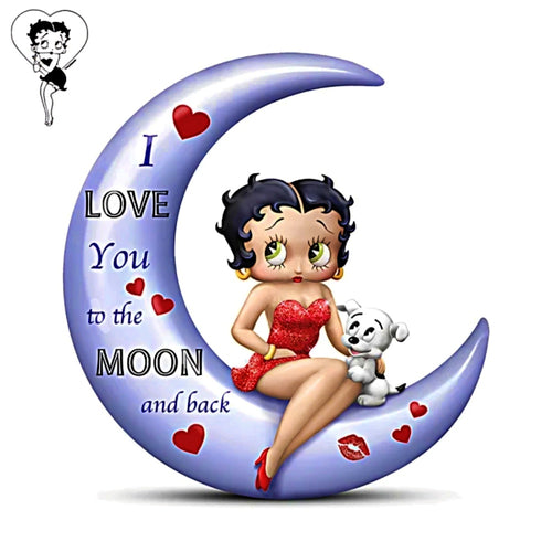 The Hamilton Collection Betty Boop™ 'I Love You to the Moon and Back' with Pudgy™ Issue #1 of Our Love Is Out of This World Figurine Collection Hand-Painted with Glitter and Metallic Accents 5