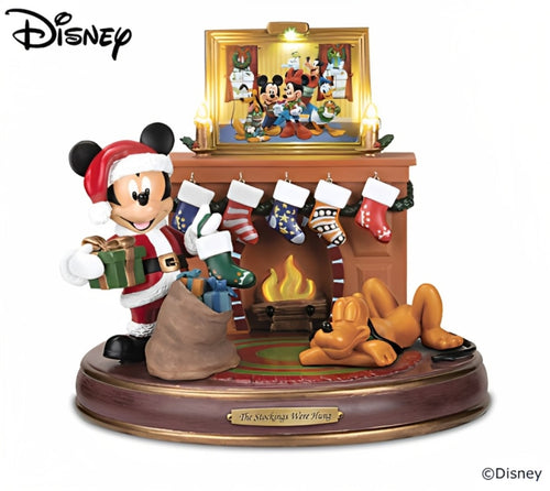 The Bradford Exchange Disney The Stockings Were Hung with Santa Mickey Mouse Sculpture with Light and Music 8.75-inches