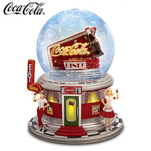 The Bradford Exchange COCA-COLA Rocking and Rolling Glitter Globe 1950s Nostalgia Collectible with Illuminating Neon Sign Classic Contoured Bottle and Diner-Inspired Base Expertly Handcrafted Plays Hit 50's Tune 6