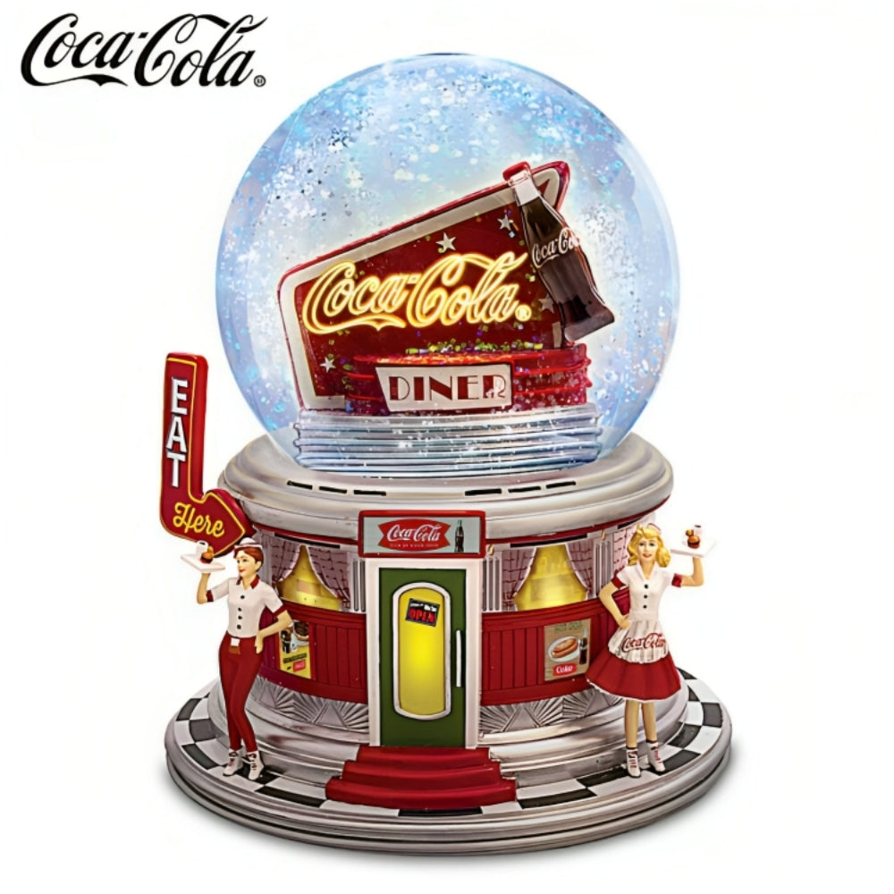 The Bradford Exchange COCA-COLA Rocking and Rolling Glitter Globe 1950s Nostalgia Collectible with Illuminating Neon Sign Classic Contoured Bottle and Diner-Inspired Base Expertly Handcrafted Plays Hit 50's Tune 6