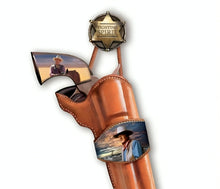 Load image into Gallery viewer, The Bradford Exchange John Wayne Western Replica Pistol Wall Décor Art Issue #12: Fighting Spirit Sculpture Hand-painted with Leather Straps 12-inches
