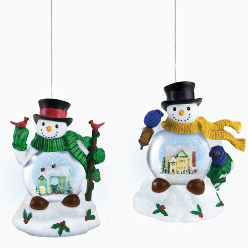 The Bradford Exchange T-Kinkade Let It Snow Snow Globe Christmas Decoration Ornaments Issue #4 Set of 2 Sparkling Snowman 3.75-inches - RCE Global Solutions