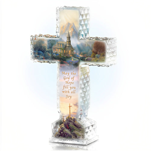 The Bradford Exchange Crystal Cross Joy Religious Sculpture Inspirations of Hope Cross Collection Issue #7 by Thomas Kinkade 6.5-inches - RCE Global Solutions