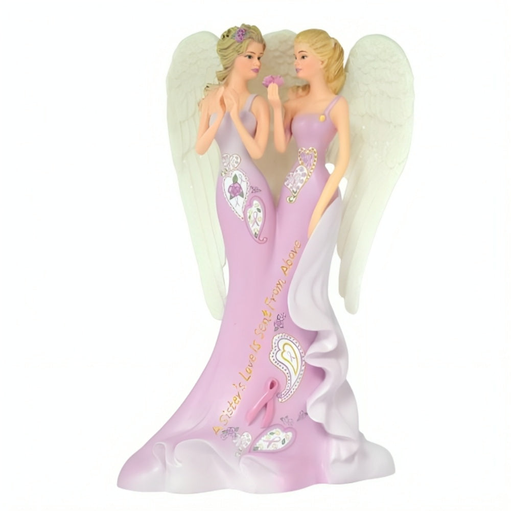 The Bradford Exchange Angelic Sisters of Hope Figurine Collection Issue #2:Sisters Are Sent from Heaven Limited Edition Collectible Handcrafted & Hand-Painted Golden Lantern Accent Supports Breast Cancer Research by Thomas Kinkade 7-inches - RCE Global Solutions