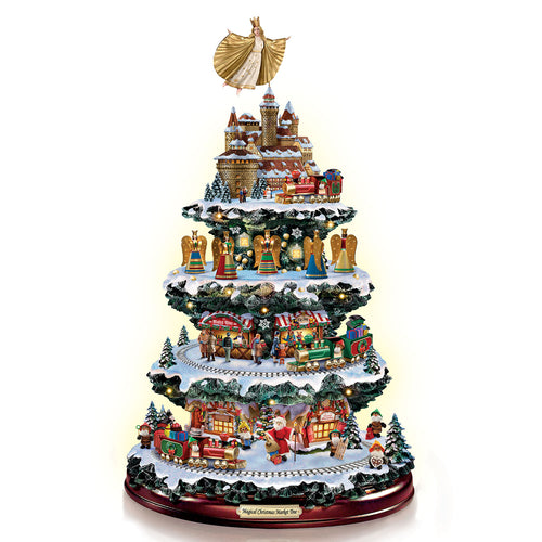 The Bradford Exchange Christkindlmarket Tabletop Christmas Tree With Lights Music and Motion Limited Edition Hand-painted 16-inches
