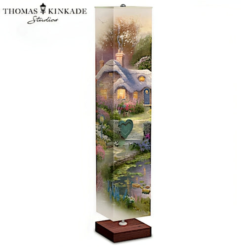The Bradford Exchange Country Cottage Floor Lamp Serene Nature Art Lamp Expertly Reproduced Kinkade Artwork on All Sides Wood-Tone Base and Wrinkle-Resistant Fabric Shade Hands-Free Floor Switch Includes 2 FREE Energy-Saving Light Bulbs by Thomas Kinkade