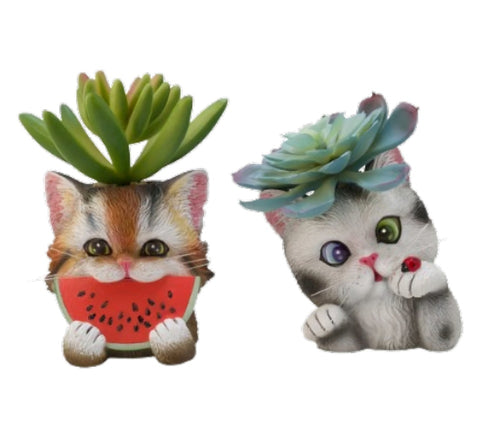 The Bradford Exchange Chonkers Jinx Purr-fect Planters Sculpture Collection Issue #6 Set of 2 Handcrafted Cat Planters with Lifelike Artificial Succulents by Kayomi Harari 4-inches - RCE Global Solutions