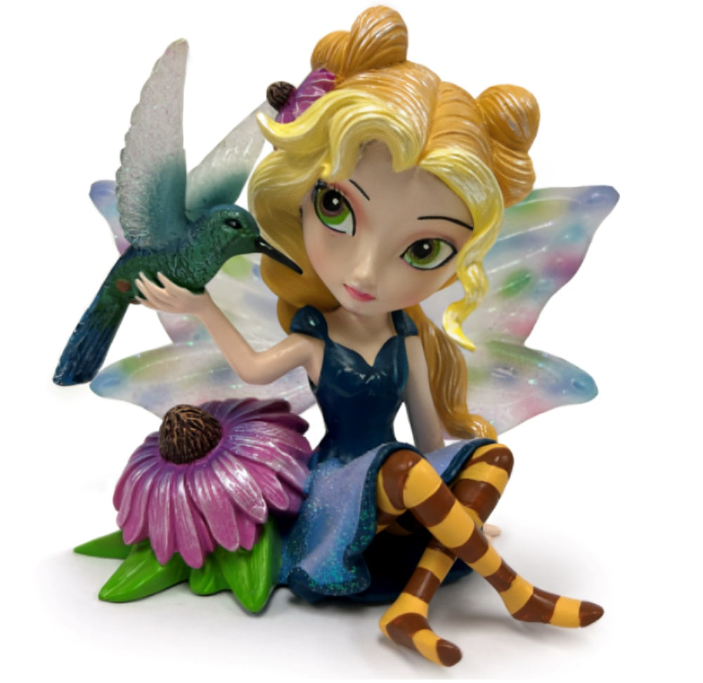 The Hamilton Collection Brilliant Invigor Comp Whispering Wings of Enchantment Fairy Figurine Collection Issue #6 Hand-Painted with Hummingbird Companions by Jasmine Becket-Griffith 4-inches