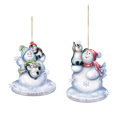 The Bradford Exchange Dona Gelsinger The Warmth of Christmas Ornament Collection Issue #1 Illuminated Snowman with Penguin Pals Set of 2 4.5-inches - RCE Global Solutions