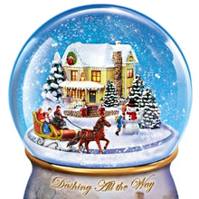 Load image into Gallery viewer, The Bradford Exchange Dashing All The Way Thomas Kinkade Holidays in Motion Snowglobe Collection Issue #3 Hand-Painted Rotating Sculptural Christmas decoration 5.75-inches

