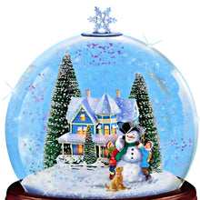 Load image into Gallery viewer, The Bradford Exchange Thomas Kinkade Scent-sational Holiday Treasures Flameless Snowglobe Candle Collection Issue #1 A Holiday Gathering Flameless Globe Candle Illuminated Holiday Glitter Globe with Scented Base Music and Hand-Painted Christmas Artwork 7&quot;
