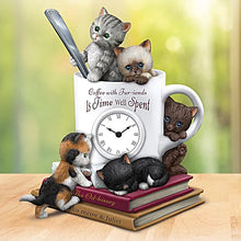 Load image into Gallery viewer, The Hamilton Collection &quot;Coffee With Fur-iends&quot; Sculptural Table Clock With Cat Art of Kayomi Harai 7.5-inches - RCE Global Solutions
