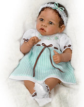 Load image into Gallery viewer, The Ashton-Drake Galleries Alicia&#39;s Gentle Touch Curls Her Hand Around Your Finger So Truly Real® Lifelike Interactive &amp; Realistic African American Black Baby Girl Doll by Linda Murray 22-inches - RCE Global Solutions
