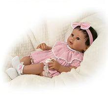 Load image into Gallery viewer, The Ashton-Drake Galleries Camila Lifelike Baby Doll In Custom Outfit RealTouch Vinyl Skin Weighted Cloth Body Hand-rooted Hair Poseable by Sherry Rawn 17-inches - RCE Global Solutions
