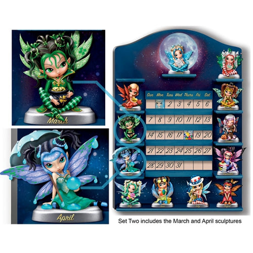 The Bradford Exchange A Year Of Enchantment Perpetual Calendar Collection MARCH & APRIL Fairy Sculptures Set of 2 by Jasmine Becket-Griffith 3.5-Inches Issue #2 - RCE Global Solutions