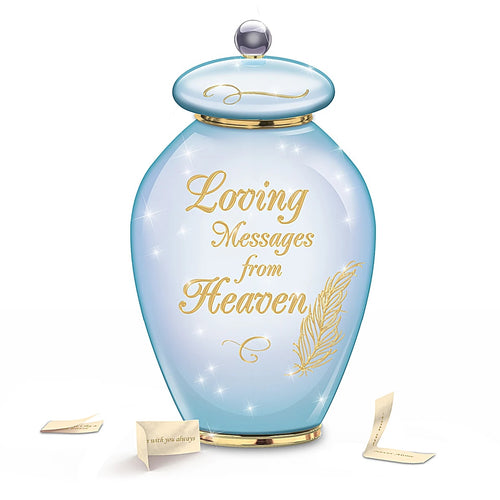 The Bradford Exchange Messages From Heaven Musical Comfort Jar With 365 Messsages Of Hope Heirloom Porcelain with Blue Ombre Finish and 22K-Gold Accents Plays Always In My Heart 7.25-inches - RCE Global Solutions
