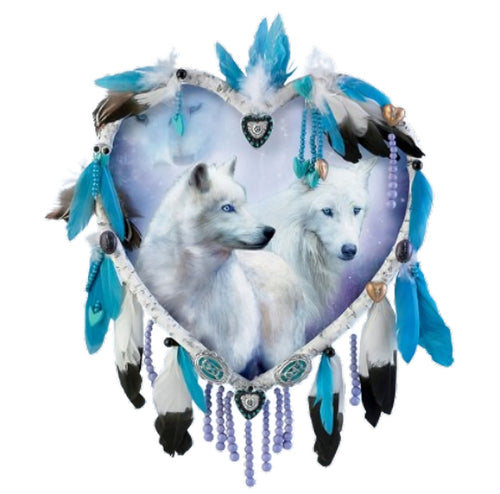 The Bradford Exchange Mystic Devotion True Hearts Dreamcatcher Collection Issue #7 Image of White Wolves Artwork by Carol Cavalaris 9 1/2-inches - RCE Global Solutions