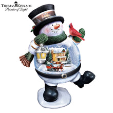 Load image into Gallery viewer, The Bradford Exchange Thomas Kinkade Snow Bellies Snowglobe Collection Issue #2 “Dashing Through The Snow” Illuminated Snowman Village Scene 7-inches
