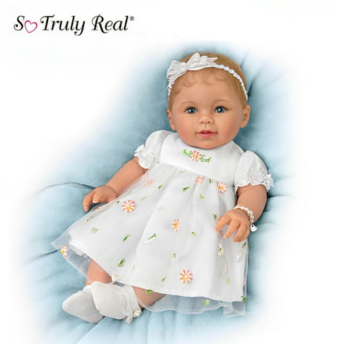 The Ashton-Drake Galleries Grandma's Pearls Of Wisdom Baby Girl Doll So Truly Real® Vinyl with Faux Pearl Bracelet with Heart-shape Charm Poseable with Weighted Body by Ping Lau 19-inches - RCE Global Solutions