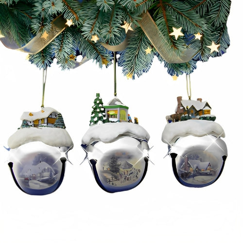 The Ashton-Drake Galleries Winter Sleigh Bells #9 Ornament Collection Set of 3 Christmas Decoration by Thomas Kinkade 3-inches - RCE Global Solutions