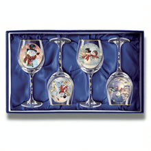 Load image into Gallery viewer, The Bradford Exchange Holiday Cheer Wine Glasses Set of Four 14 Ounce Hand Applied 12K Gold Rims &amp; Golden Snowflakes Hand Sprinkled Christmas Decoration by Dona Gelsinger 9-inches
