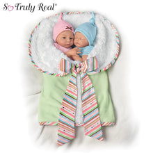 Load image into Gallery viewer, The Ashton-Drake Galleries Madison and Mason Lifelike So Truly Real® Poseable Baby Girl Boy Twin Doll Set With Soft RealTouch® Vinyl Skin and Custom Baby Bunting by Artist Donna Lee 13&quot;-Inches
