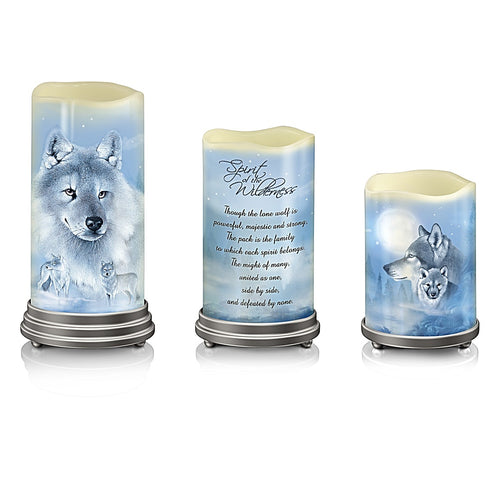 The Bradford Exchange Spirit Of The Wilderness Wolf Themed Flameless Candle Set by Eddie Le Page 4 to 6-inches
